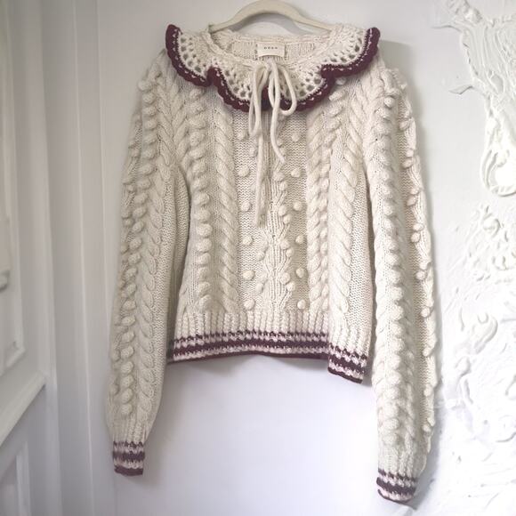 DOEN Rare Valentina Alpaca Peter Pan Collar Pom Pom Pullover Sweater Size XL - Picture 5 of 16